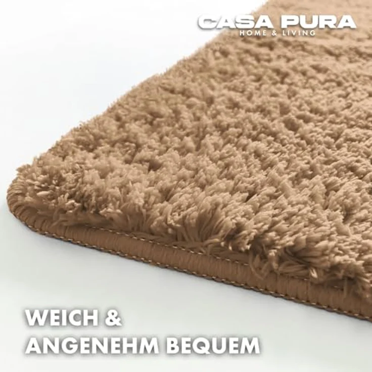 casa pura Badematte Sky Soft, beige, rutschfester, waschbarer Badezimmerteppich in Shaggy Optik, 60x100 cm – Bild 4