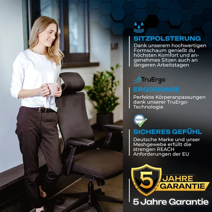 VALKENSTOL M3 Pro Bürostuhl Ergonomisch Testsieger mit verstellbaren Armlehnen | bequemer Schreibtischstuhl mit Lendenwirbelstütze Rückenschonend | Bürostühle verstellbare Sitztiefe gesundes Sitzen – Bild 7
