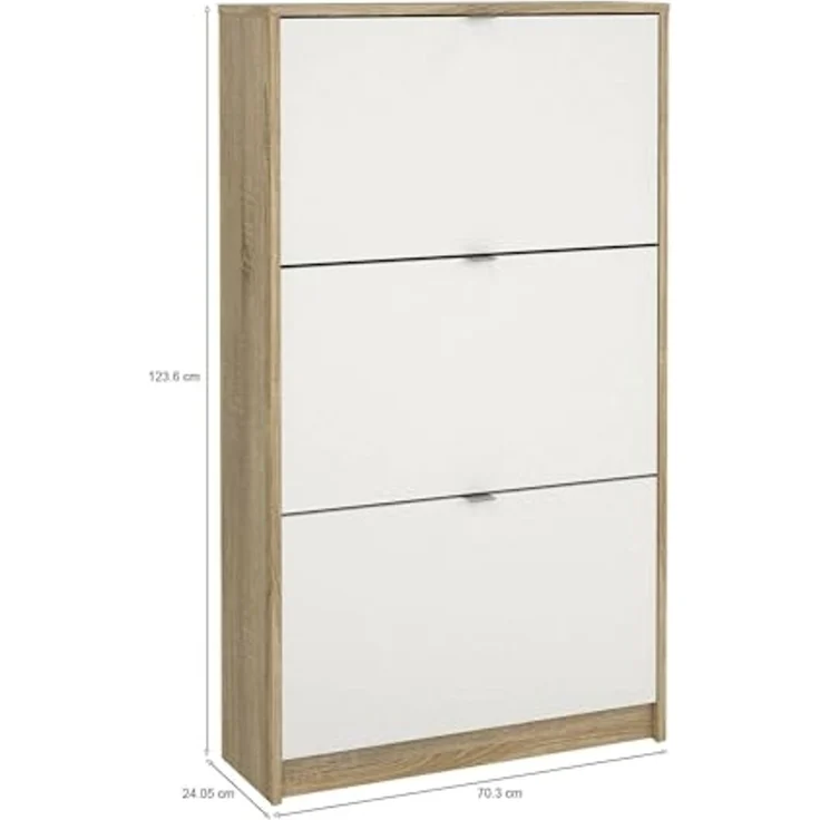 Dmora - Schuhschrank Paris, Schuhregal, Mehrzweck-Eingangsgarderobe, Möbel für Schuhe, 70x24 h124 cm, Eiche und Weiß – Bild 2