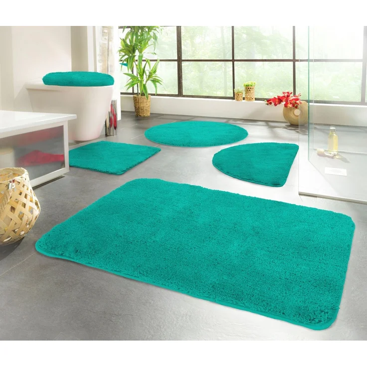 KiNZLER Badematte Chaozhou, Badvorleger, Badezimmer Teppich, Höhe 20 mm, rutschhemmend beschichtet, fußbodenheizungsgeeignet, Polyester, halbrund, 2er-Set halbrund 50x80 cm / rechteckig 60x100 cm, Badteppich, Uni Farben, weich, als rechteckig, rund & S... – Bild 1