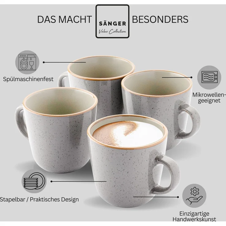 SÄNGER Kaffeebecher Set Rio Perlgrau - 6 teilig aus Steingut – Bild 4