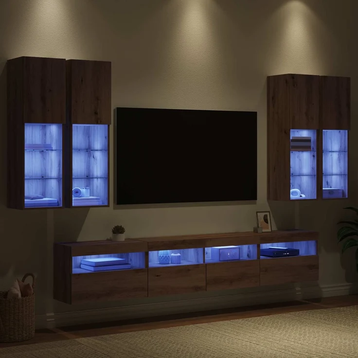 vidaXL TV-Wandschrank-Set mit LED-Lichtern mit LED 7 pcs Artisan-Eiche 3402795 – Bild 4