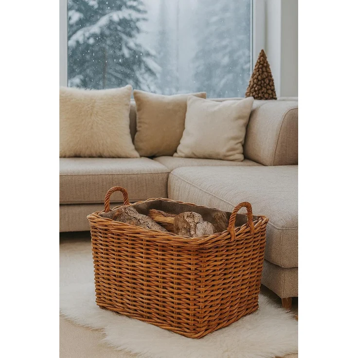 Kobolo Kaminholzkorb Holzkorb Rattan lacak mit abnehmbarem Leinenstoff – Bild 2