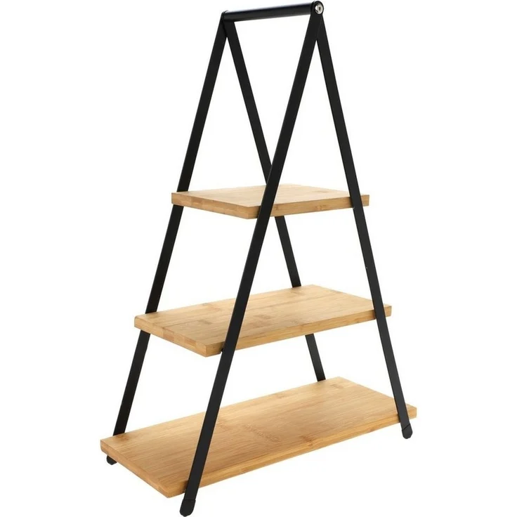 Spetebo Etagere XXL Servier Etagere mit 3 Etagen - 53 x 36 cm, Metall, Holz, (Stück, 1-tlg, Servierständer), Servierständer aus Bambus Holz mit Metall Gestell – Bild 3