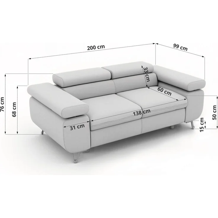 2-Sitzer Polstercouch PETER mit verstellbaren Armlehnen und Kopfstütze, Gepolsterte Couch, Wellenfeder - Beige Struktur – Bild 7