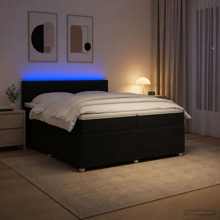 vidaXL Boxspringbett mit Matratze Schwarz 200 x 200 cm Stoff 3453011 – Bild 4
