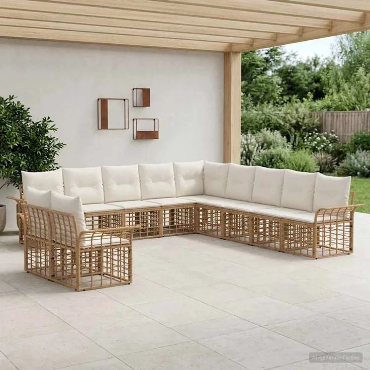 vidaXL Outdoor-Sofagarnitur 11 pcs Natürlich und Cremweiß Polyester 3437724