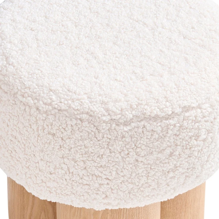 SalesFever Sitzpouf Ø 50 cm – Runder Hocker mit Teddyfell-Sitzfläche & Holzfurnier – Bild 4