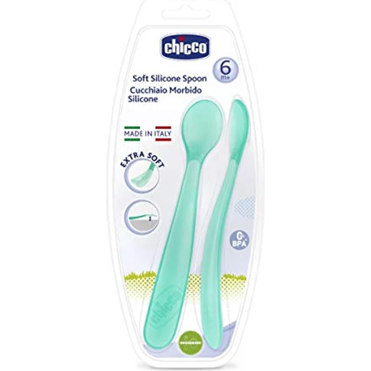 Chicco Langer Fütterlöffel aus weichem Silikon, Duo-Pack, für Babys und Kleinkinder, Babylöffel mit Ergonomischem und Langem Gebogenem Griff, Löffel für Babynahrung, 2 Stück, Babybesteck 6+ Monate – Bild 4