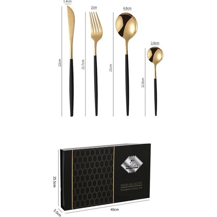 Premium Besteck-Set Schwarz/Gold 6 Personen 24-tlg Edelstahl Essbesteck CF-22128