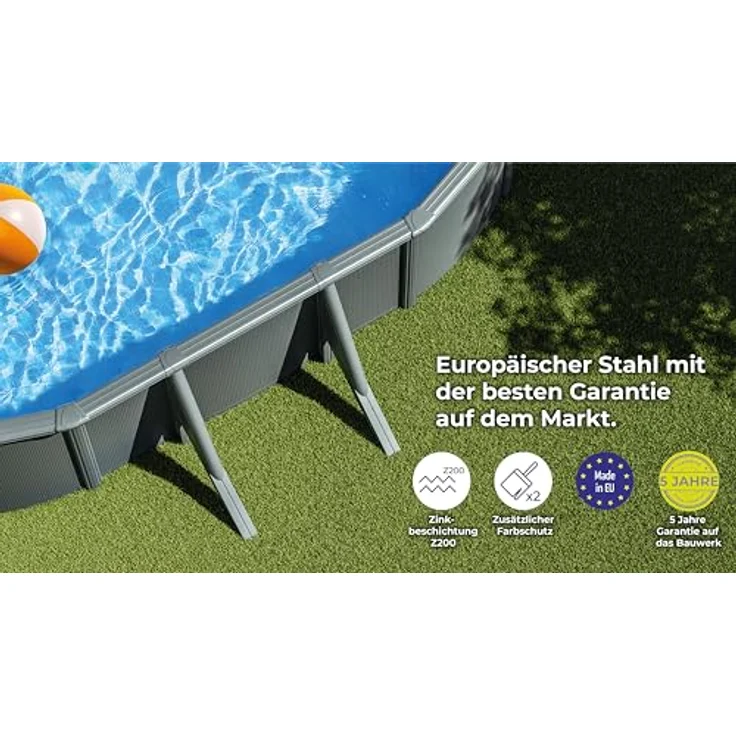 GRE Stahlwandpool-Set 'Anthracite' oval 610 × 375 × 120 cm, Sandfilteranlage 4 m³/h, Edelstahl-Sicherheitsleiter, blaue PVC-Auskleidung mit UV-Schutz – Bild 9