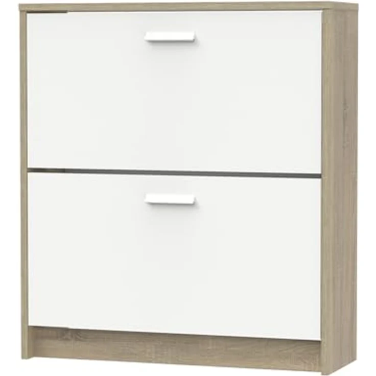 Muebles Pitarch | Schmaler Eingangsschuhkipper mit 2 Türen, Weiß und Eiche Cambrian, 12 Paar Schuhe, 82 x 74 x 25 cm, Tibet Kollektion – Bild 5