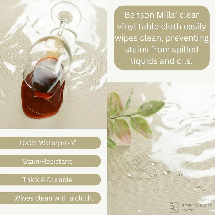Benson Mills Robuste, transparente Kunststoff-Tischdeckenschutz, 100% wasserdichte Tischdecke, ölauslaufsicher, Tischabdeckung für Esstische, extra breit, rechteckig – Bild 9