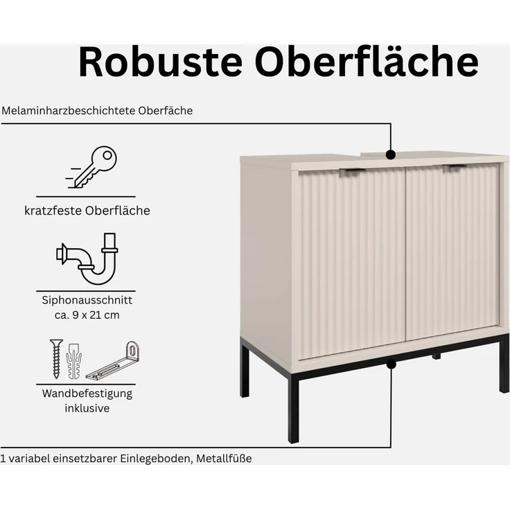 moebel-dich-auf Waschbeckenunterschrank CASTELLO MDF-Fronten mit modernen Riffelungen – Bild 4