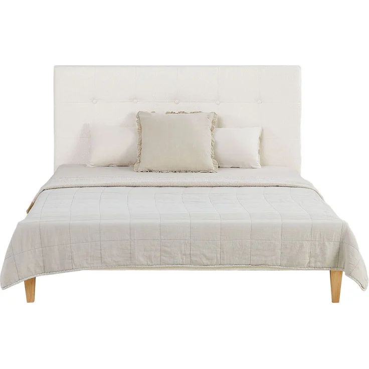 Polsterbett 140x200 cm mit Matratze Beige Bouclé Doppelbett Bett Bettgestell Lattenrost Stoffbett – Bild 5