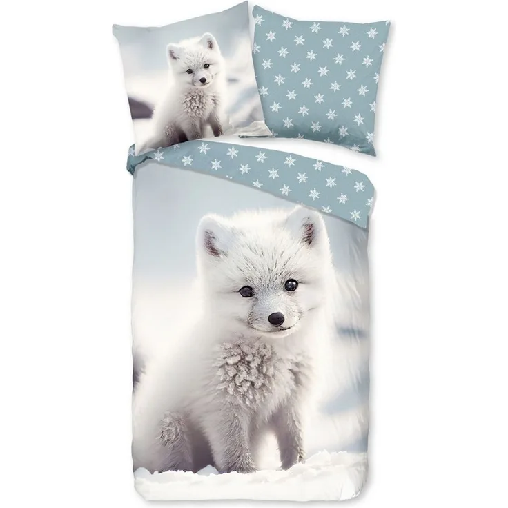 good morning Bettwäsche Comfort Baumwolle, Flanell, 2 teilig, Polarfuchs, Schneeflocken, Wendebettwäsche