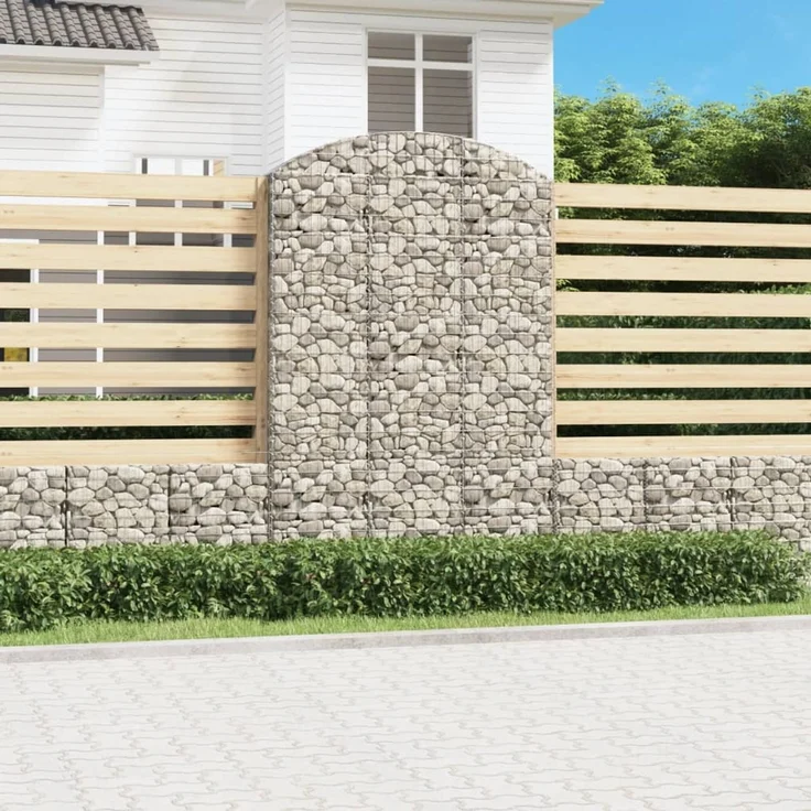 vidaXL Gabione mit Hochbogen 150x30x220/240 cm Verzinktes Eisen 153451 – Bild 1
