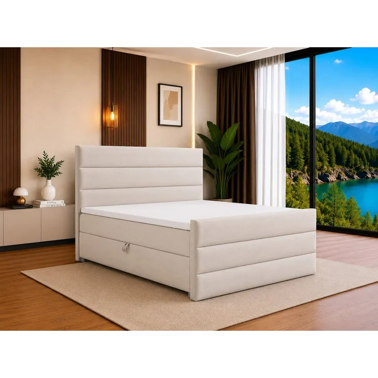 Best for Home Boxspringbett Trinity K-1 LUX – Modern Boxspringbett mit Stauraum & Komfort (Boxspringbett-Set, 1-St, Komplettes Boxspringbett-Set inklusive Matratze und Topper), Ergonomischer Schlafkomfort, großer Stauraum