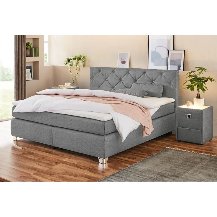 Jockenhöfer Gruppe Boxspringbett Finja, mit Topper und Zierkissen, erhältlich in 90,120,140 & 180cm Breite