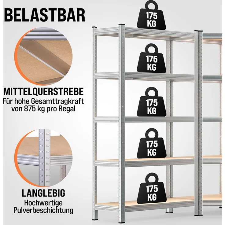 monzana Schwerlastregal, 3er Set Eckregal 2625 kg 15 MDF-Platten Regal Lagerregal Kellerregal – Bild 4