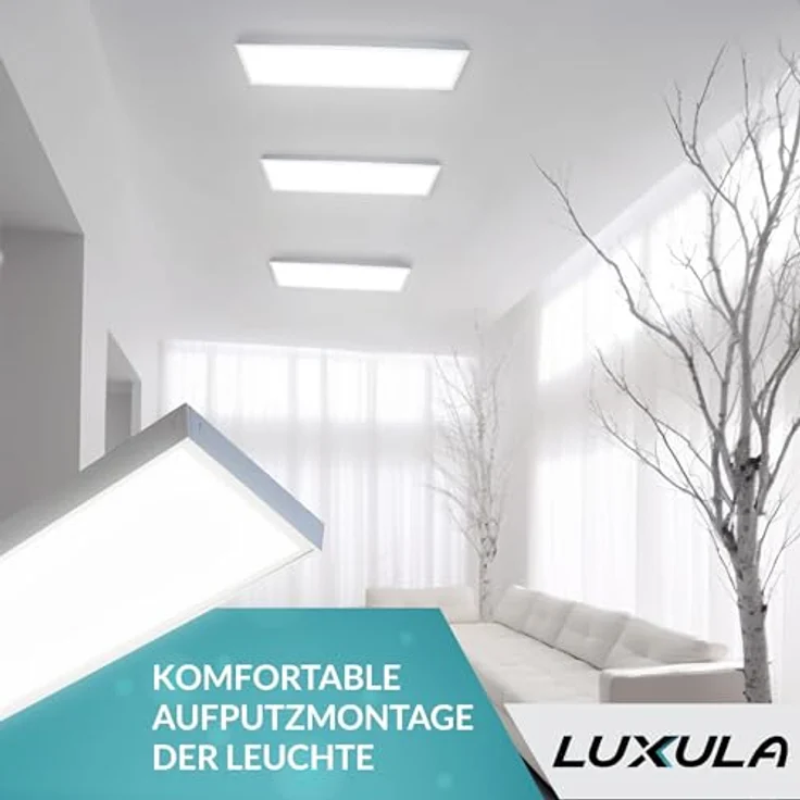 LUXULA LED Deckenleuchte lang 120cm - 36W, 3000K Warmweiß, 3600lm – LED Panel 120x30cm inkl. 230V Netzteil – Flache Deckenlampe für Wohnzimmer, Schlafzimmer, Küche, Büro - 120x30x6,4cm – Bild 5