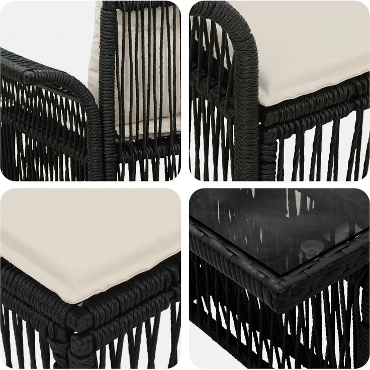 vidaXL Gartensofa-set 4 stk. Schwarz und Cremeweiß Poly-Rattan 3436585 – Bild 7