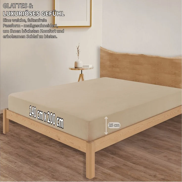 KK Jersey Spannbettlaken, Baumwolle Beige, 140 x 200 x 30 cm – Bild 3
