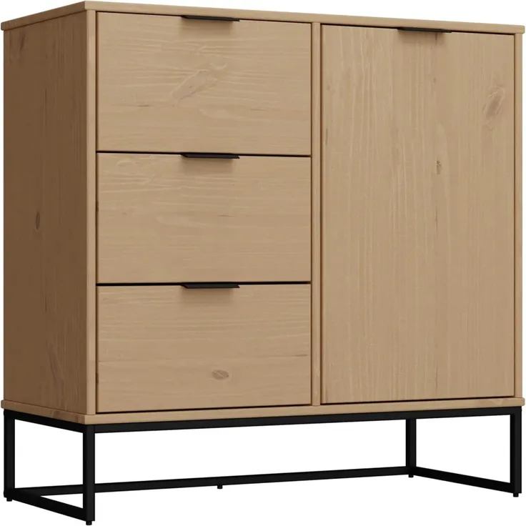 Inter Link - Kommode - Anrichte - Sideboard - 1 Tür - 3 Schubladen - Kiefer Massivholz - Oak Colori - Modern - VIVO 1T3S