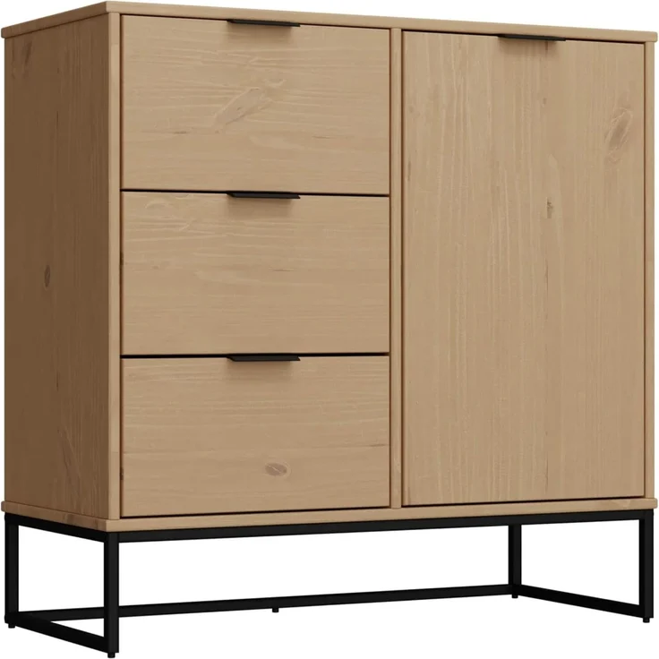 Inter Link - Kommode - Anrichte - Sideboard - 1 Tür - 3 Schubladen - Kiefer Massivholz - Oak Colori - Modern - VIVO 1T3S