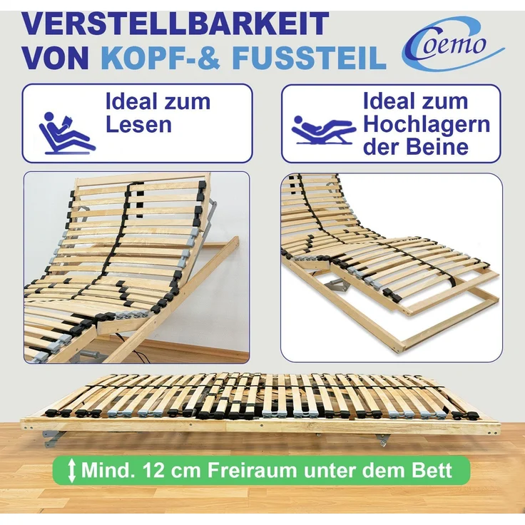 Coemo Motor-Lattenrost ERGO KF 90 × 200 cm, 28 Leisten, Kopf- und Fußteil elektrisch verstellbar, Bausatz – Bild 3