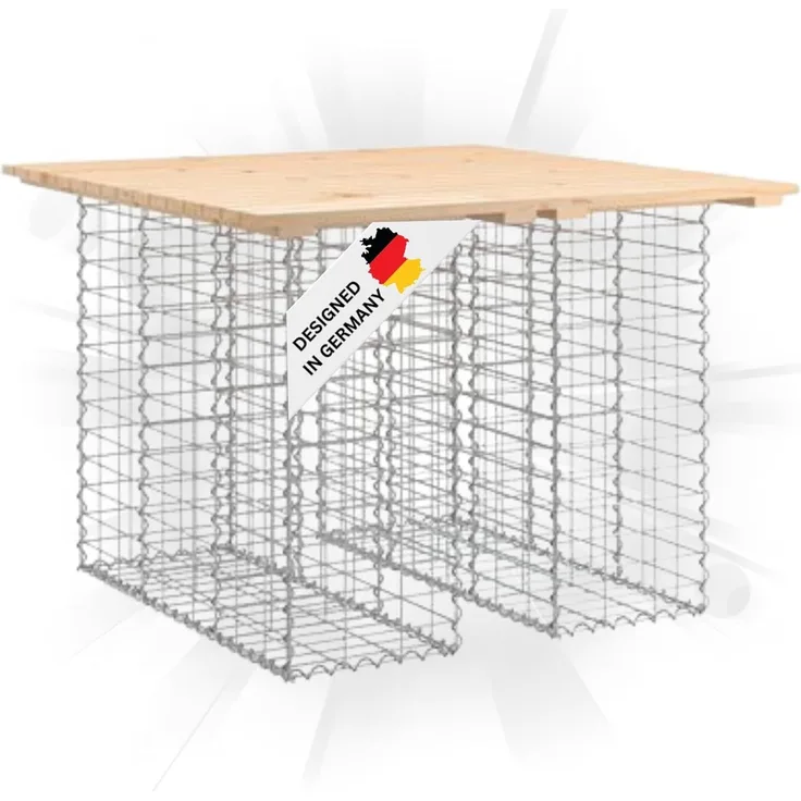 DELUKE® Gartenbank Gabionen TELLE aus Stahl 100x102x72cm Kiefernholz Natur, 30cm Gabionenbreite Gabionenbank Gartentisch aus Gabionen Steinkorb Gabionengitter Ziergabione Drahtkorb befüllbar