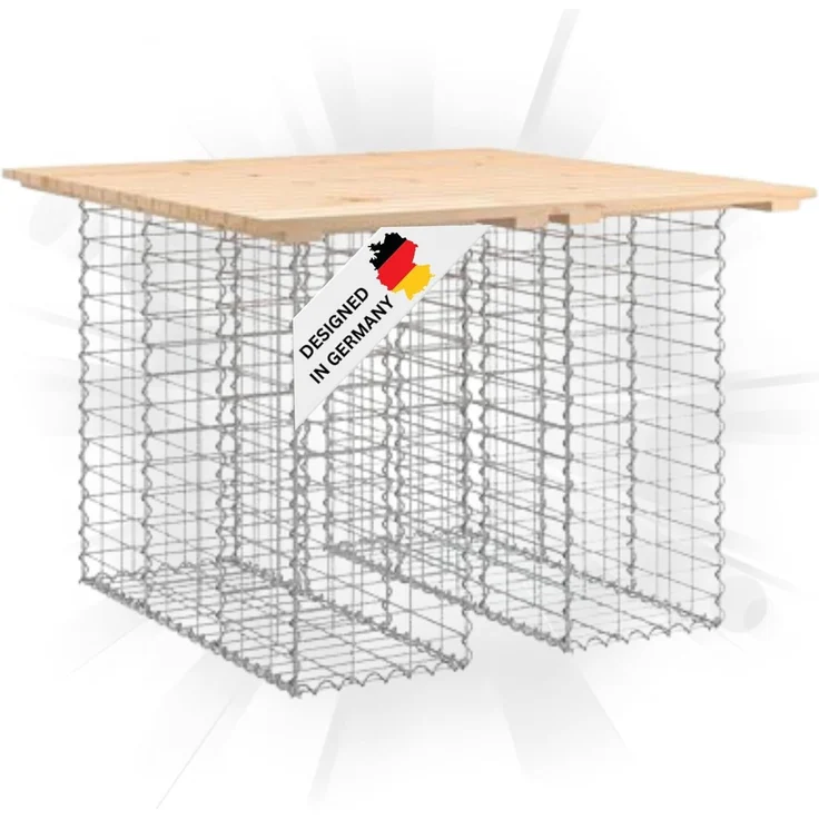 DELUKE® Gartenbank Gabionen TELLE aus Stahl 100x102x72cm Kiefernholz Natur, 30cm Gabionenbreite Gabionenbank Gartentisch aus Gabionen Steinkorb Gabionengitter Ziergabione Drahtkorb befüllbar – Bild 1