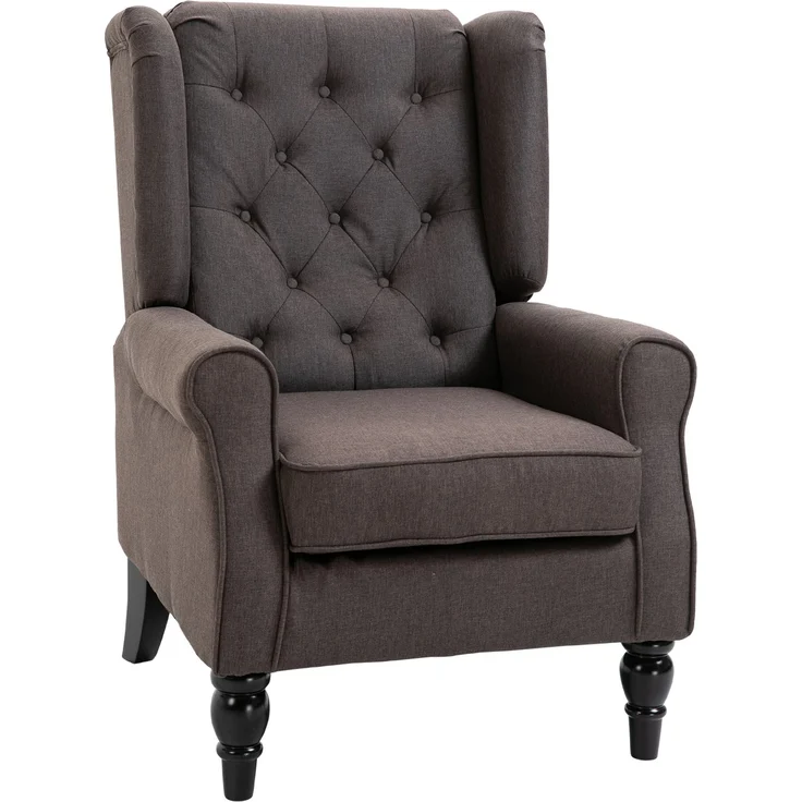 Wohnora-Sessel Ohrensessel mit Armlehnen, Loungesessel mit Kissen, Tufting, hoher Rückenlehne Armlehnensessel mit Holzbeine, Relaxsessel für Wohnzimmer, Schlafzimmer, Braun,H 102cm x T 74cm x B 86cm – Bild 1