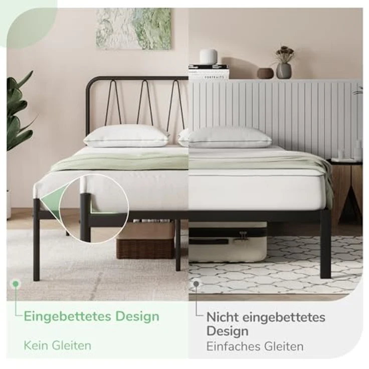 Novilla Bettrahmen 90x200 cm, Bettgestell mit Lattenrost aus Metall , Kopfteil mit Wellenmuster im modernen Stil,Modern Gästebett, Schwarz – Bild 8