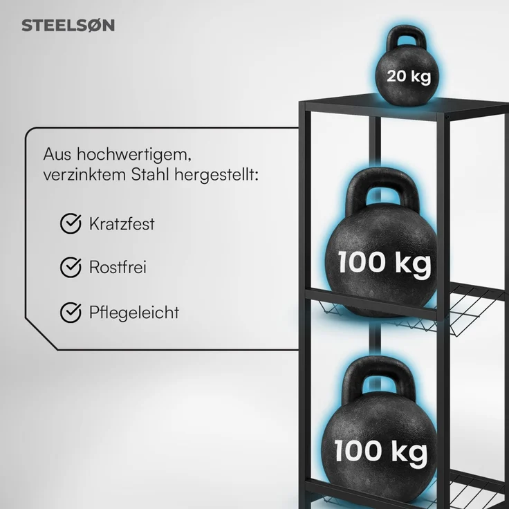STEELSØN 'Montune' Getränkekistenregal, Metall schwarz, 115x50x33 cm, Aufbewahrung für 2 Kisten mit Gitterhalterung und Ablage – Bild 4