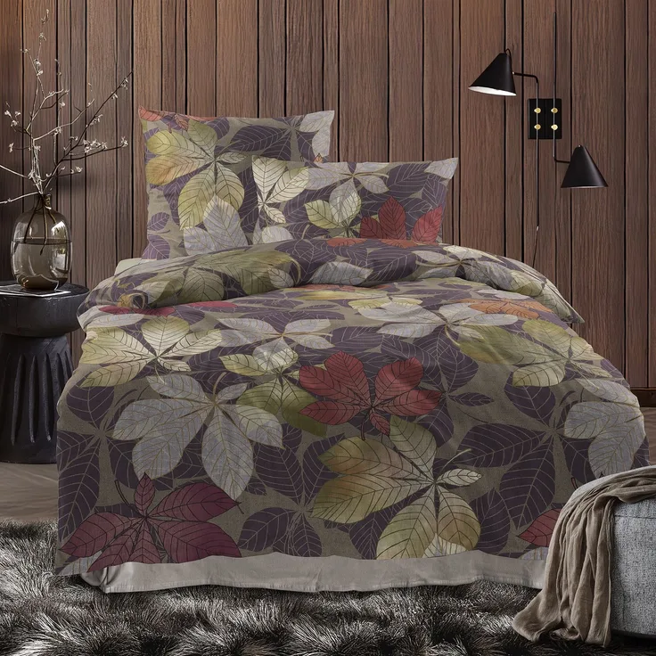 Irisette Flausch Cotton Bettwäsche Zobel 8792-90 Blätter braun 135x200