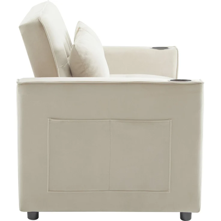 Multifunktions-Schlafsofa Samt Beige, 3-fach verstellbar mit Getränkehalter, 137x76,5x83 cm – Bild 9