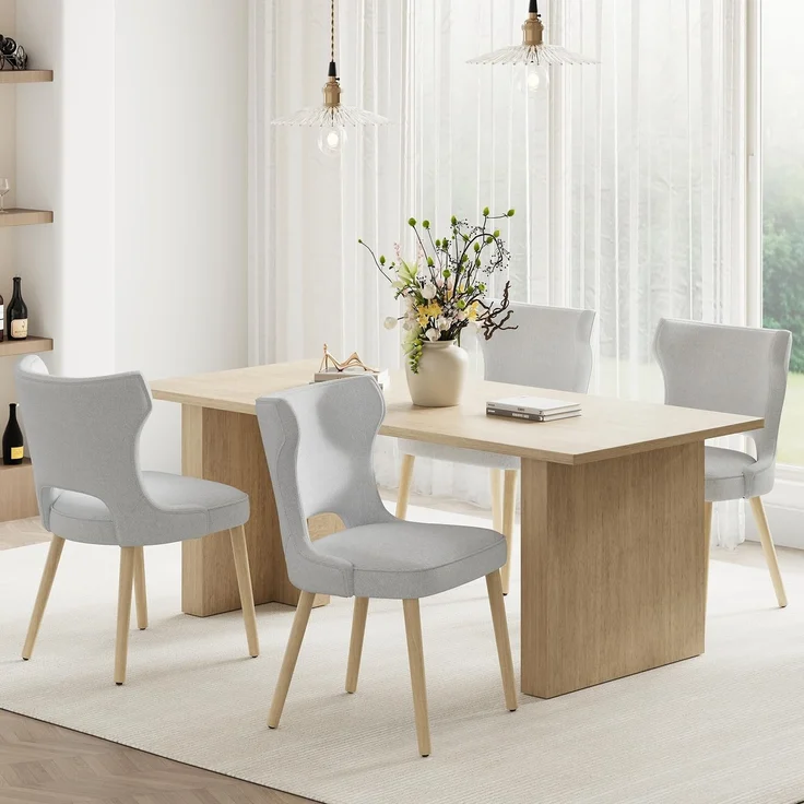 COLAMY Esszimmerstühle 4er Set, Polsternder Stühle Esszimmer mit Rückenlehne, Küchenstühle Gepolstert, Stoff Dining Chairs mit Wingback und Holzbeinen für Esszimmer, Küche, Restaurant, Hellgrau