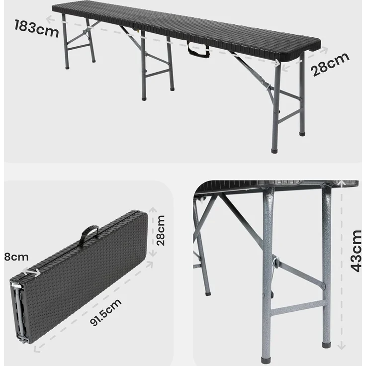 Arebos Bierzeltgarnitur 2x Bierbank Faltbank Klappbar I Tragegriff, 183 x 28 x 43 cm, Tragkraft max. 150 kg (je Bank) – Bild 3
