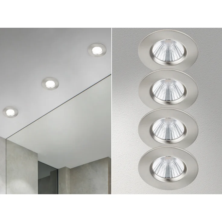 4er SET IP65 LED Deckeneinbaustrahler Silber matt rund, dimmbar, Ø 8,5cm – Bild 1