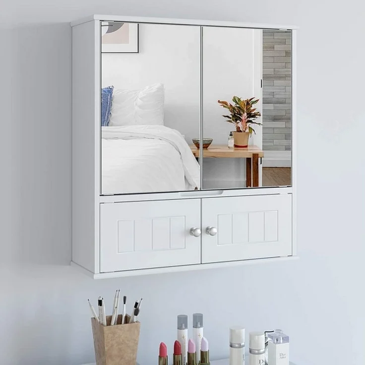 HOMECHO Badezimmerspiegelschrank Hängeschrank Weiß Badschrank mit Ablage – Bild 2