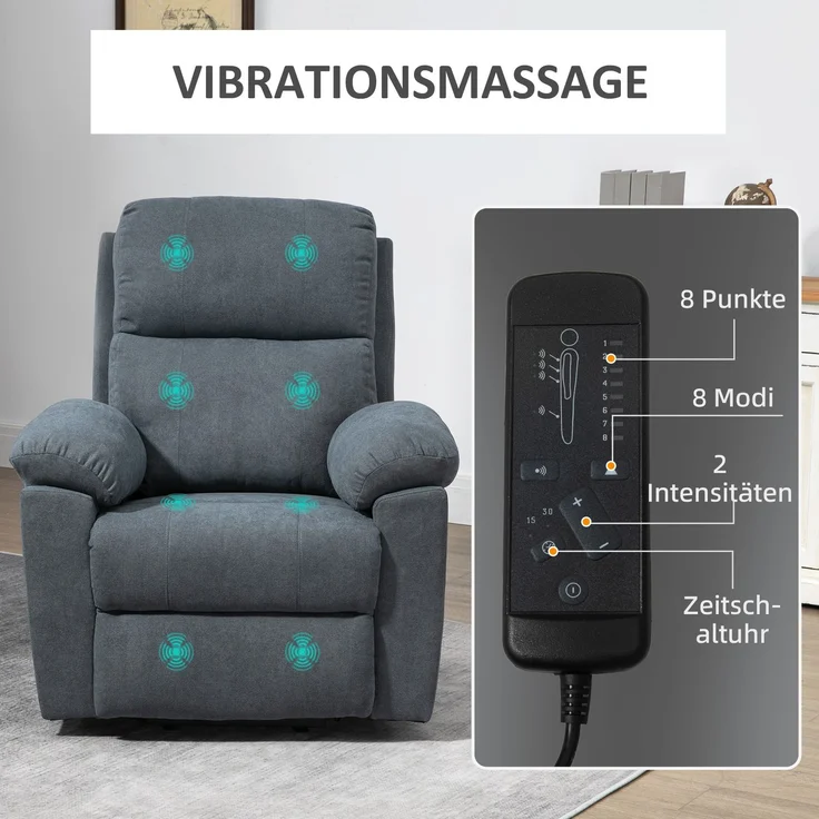 HOMCOM Massagesessel mit Aufstehhilfe, Pflegesessel mit Aufstehhilfe, 8 Vibrationsmotoren, inkl, Fernbedienung, grau--Grau--89x99x103cm--YOUDENOVA – Bild 6