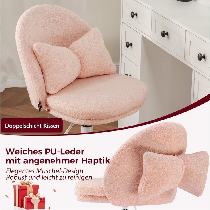 COMHOMA Bürostuhl ohne Armlehnen Schreibtischstuhl Drehstuhl mit Rollen, höhenverstellbar Schminktisch Gaming Stuhl 110kg – Bild 3