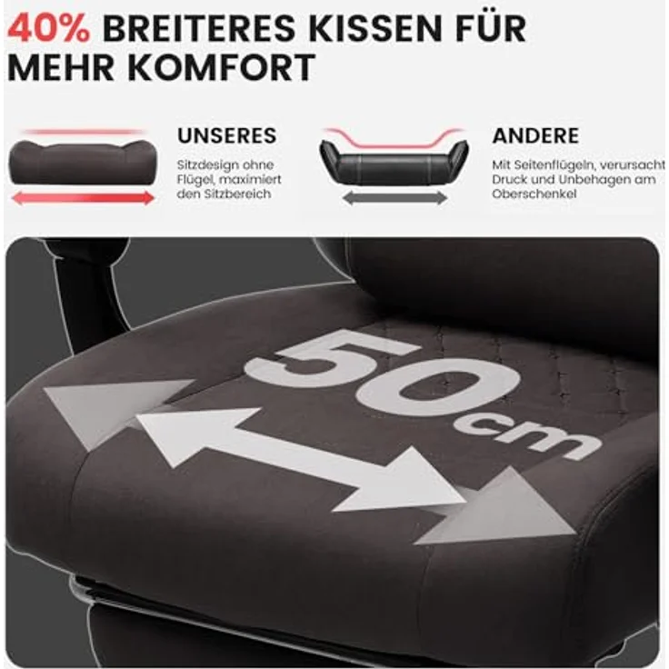 GTPLAYER Gaming-Stuhl Ergonomischer Gaming Sessel Schreibtischstuhl mit Stoffoberfläche (Pacekung), Federsitzkissen mit Fußstütze – Bild 6