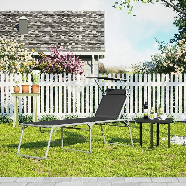Songmics Sonnenliege verstellbar und klappbar, Aluminium / Kunstfaser Schwarz, 65 x 200 x 48 cm – Bild 3