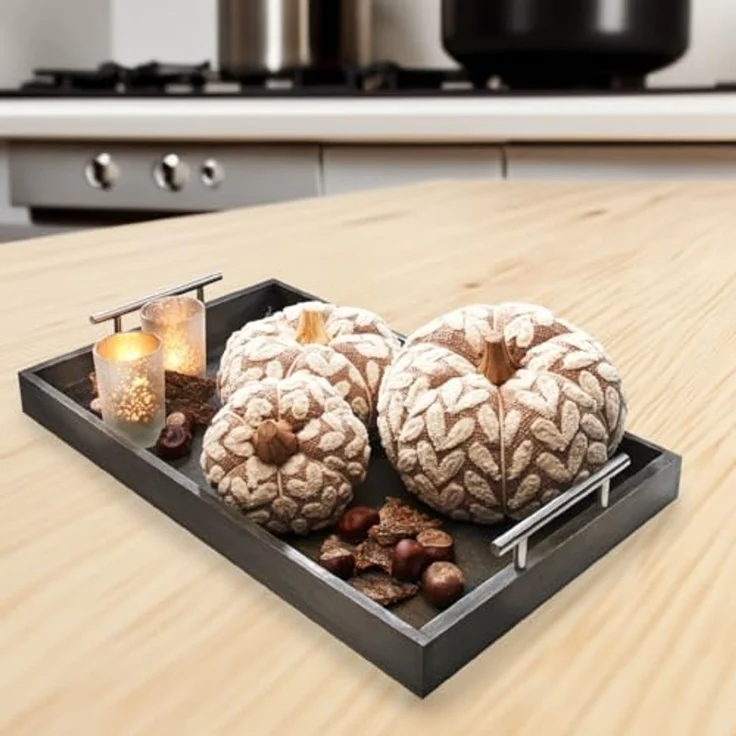 Kobolo Tablett rechteckig aus Bambus mit Metallgriffen - grau, Bambus – Bild 2