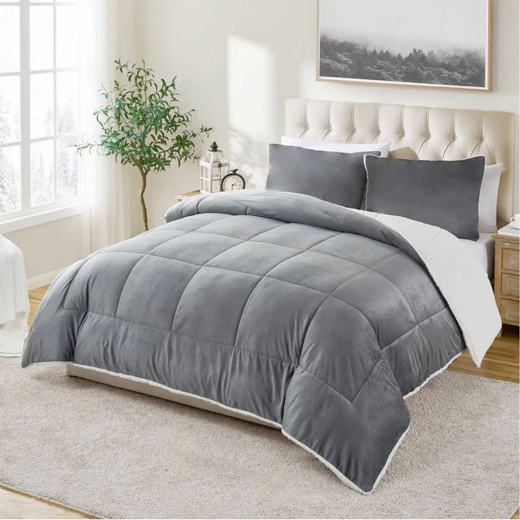 Wohndecke Sherpa Fleecedecke,Bettdecke 135x200 cm,200x200 cm Steppdecke, ibettertec, Weich, Warm, Flauschig Bettdecken-Set mit kissenbezug 80x80 cm – Bild 1