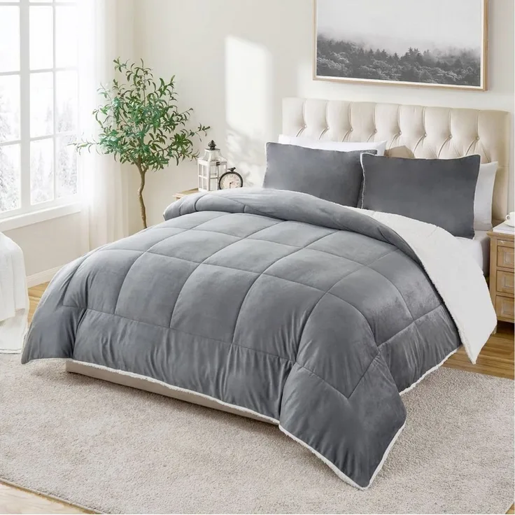Wohndecke Sherpa Fleecedecke,Bettdecke 135x200 cm,200x200 cm Steppdecke, ibettertec, Weich, Warm, Flauschig Bettdecken-Set mit kissenbezug 80x80 cm