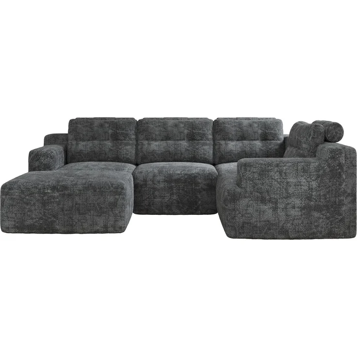 Ecksofa 252 x 180 x 82 cm in Grau, modulares 5-Sitzer-Sofa aus Chenille mit Hocker und rahmenlosem Vollschaumkomfort – Bild 7