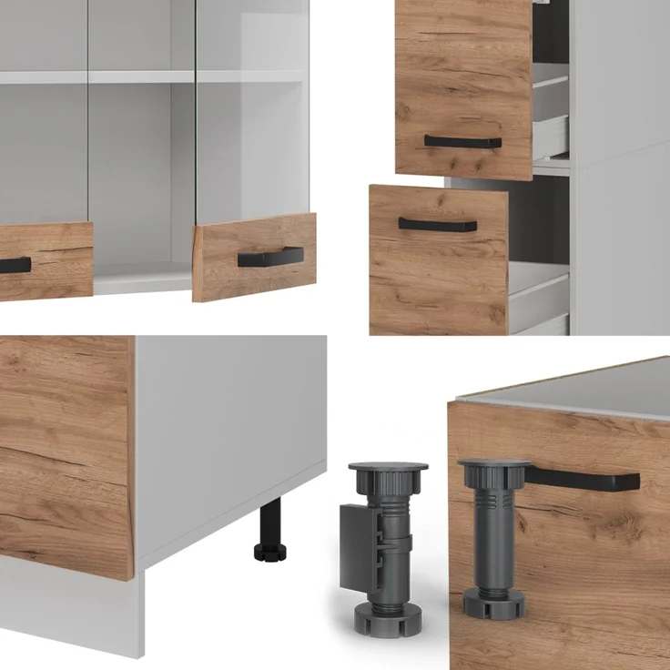 Küchenzeile R-Line Goldkraft Eiche/Weiß 350 cm ohne Arbeitsplatte Vicco – Bild 4